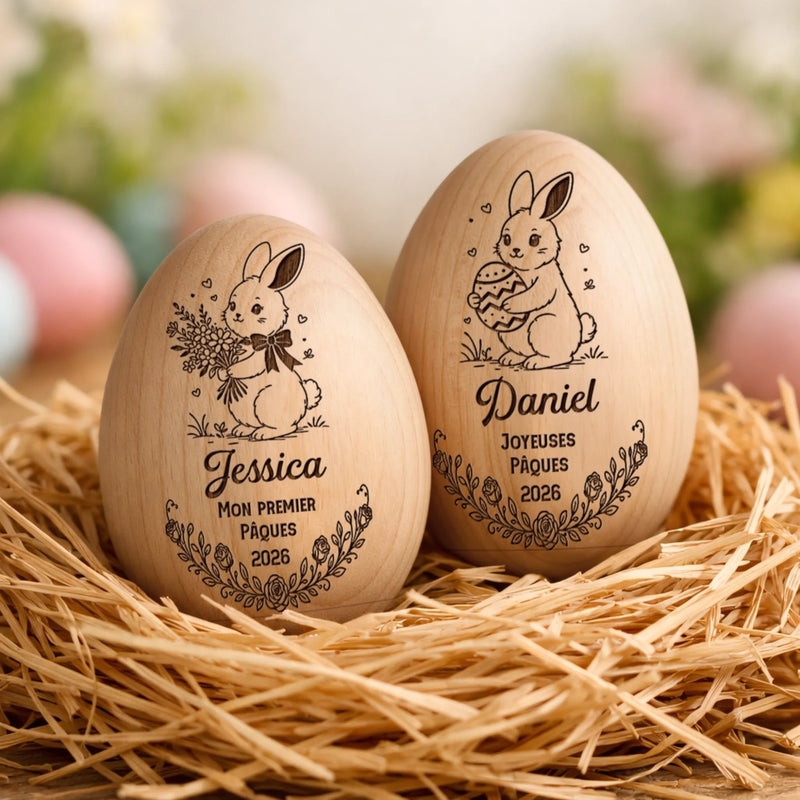 Hochet Œuf En Bois Personnalisé – Cadeau De Pâques Pour Bébé – Un Petit Bonheur De Pâques