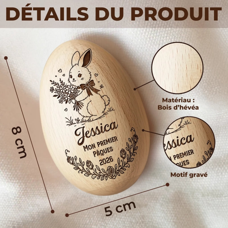 Hochet Œuf En Bois Personnalisé – Cadeau De Pâques Pour Bébé – Un Petit Bonheur De Pâques