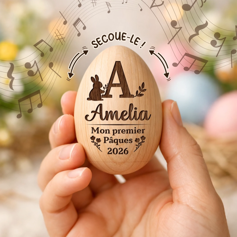 Hochet Œuf En Bois Personnalisé – Cadeau De Pâques Pour Bébé – Une Tendre Fête De Pâques