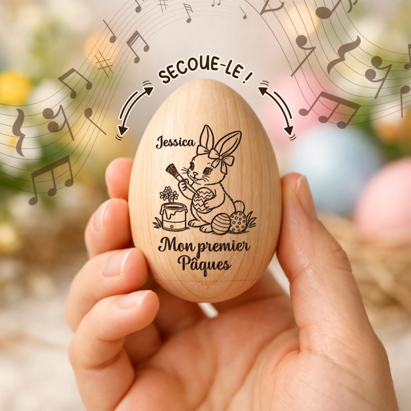 Hochet Œuf En Bois Personnalisé – Cadeau De Pâques Pour Bébé – Un Souvenir Tout Doux De Pâques
