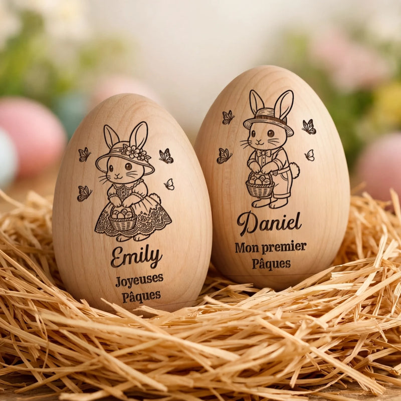 Hochet Œuf En Bois Personnalisé – Cadeau De Pâques Pour Bébé – La Magie Des Premiers Moments