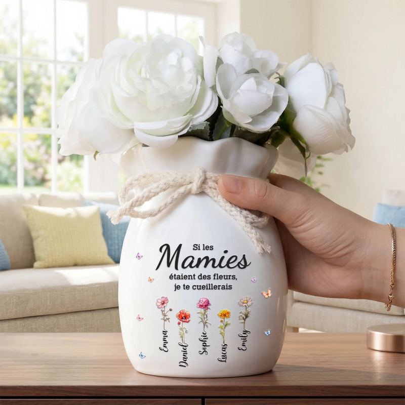 Vase À Fleurs Personnalisé Avec Corde – Cadeau Pour Maman, Mamie – L’Amour Fleurit Dans Notre Famille