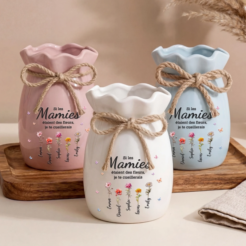 Vase À Fleurs Personnalisé Avec Corde – Cadeau Pour Maman, Mamie – L’Amour Fleurit Dans Notre Famille