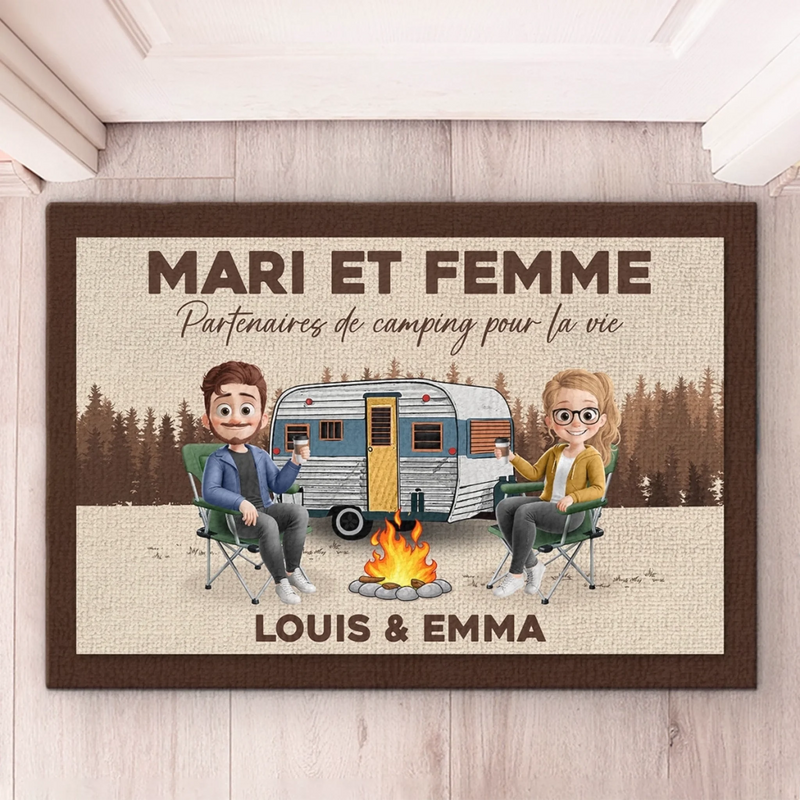 Paillasson Personnalisé – Cadeau Pour Couple – Camper Avec Toi Rend Tout Plus Heureux