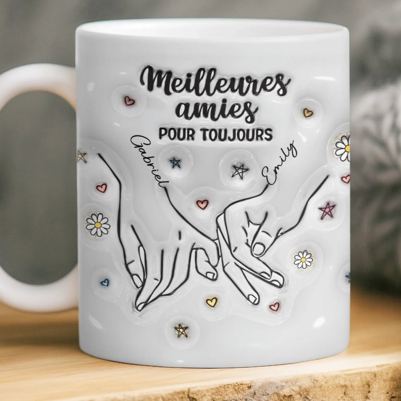 Mug Personnalisé À Effet Imprimé 3D Gonflé - Cadeau Pour Meilleures Amies - Toujours Sœurs, Toujours Amies