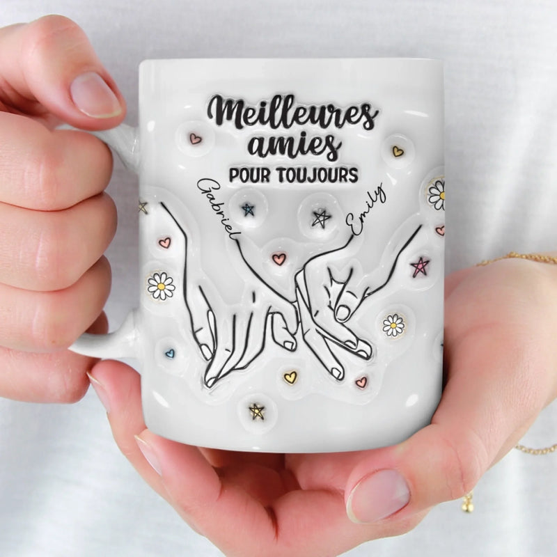 Mug Personnalisé À Effet Imprimé 3D Gonflé - Cadeau Pour Meilleures Amies - Toujours Sœurs, Toujours Amies