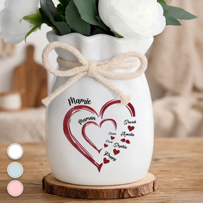 Vase à fleurs personnalisé avec corde – Cadeau pour maman, mamie – Notre famille pleine d’amour