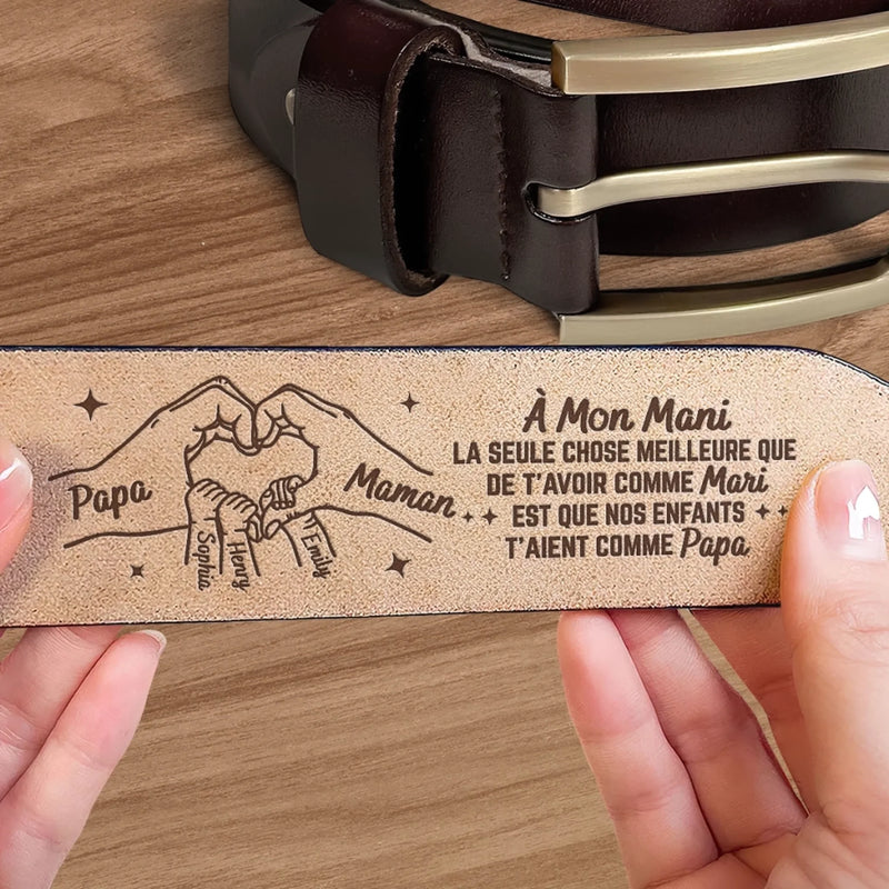 Ceinture En Cuir Gravée Personnalisée – Cadeaux D’Anniversaire Personnalisés Pour Papa Et Grand-Père – Mari Aimé, Papa Admiré