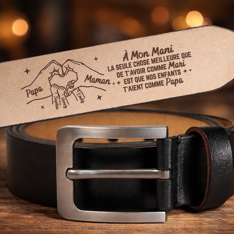 Ceinture En Cuir Gravée Personnalisée – Cadeaux D’Anniversaire Personnalisés Pour Papa Et Grand-Père – Mari Aimé, Papa Admiré