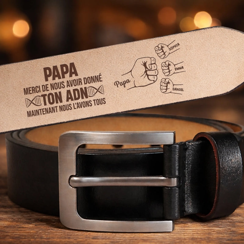 Ceinture En Cuir Gravée Personnalisée – Cadeaux D’Anniversaire Personnalisés Pour Papa Et Grand-Père – Merci Pour Ton Papa ADN