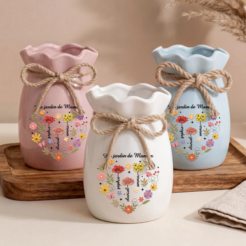 Vase À Fleurs Personnalisé Avec Corde – Cadeau Pour Maman, Mamie – Prénoms & Fleurs de Naissance