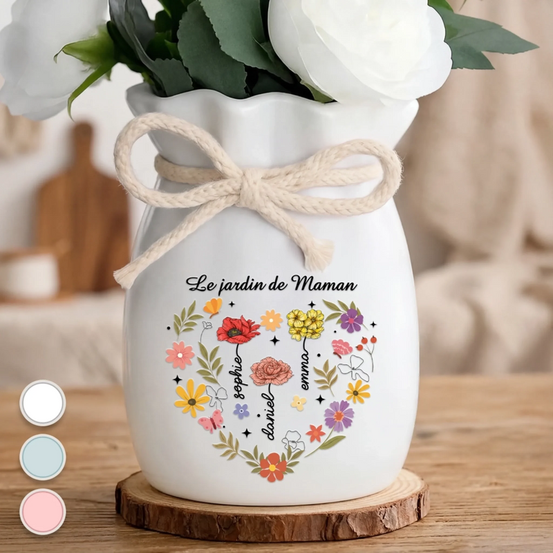 Vase À Fleurs Personnalisé Avec Corde – Cadeau Pour Maman, Mamie – Prénoms & Fleurs de Naissance