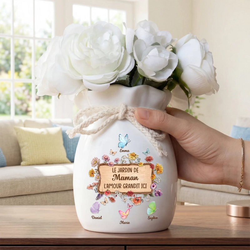 Vase À Fleurs Personnalisé Avec Corde – Cadeau Pour Maman, Mamie – L’Amour Grandit Ici