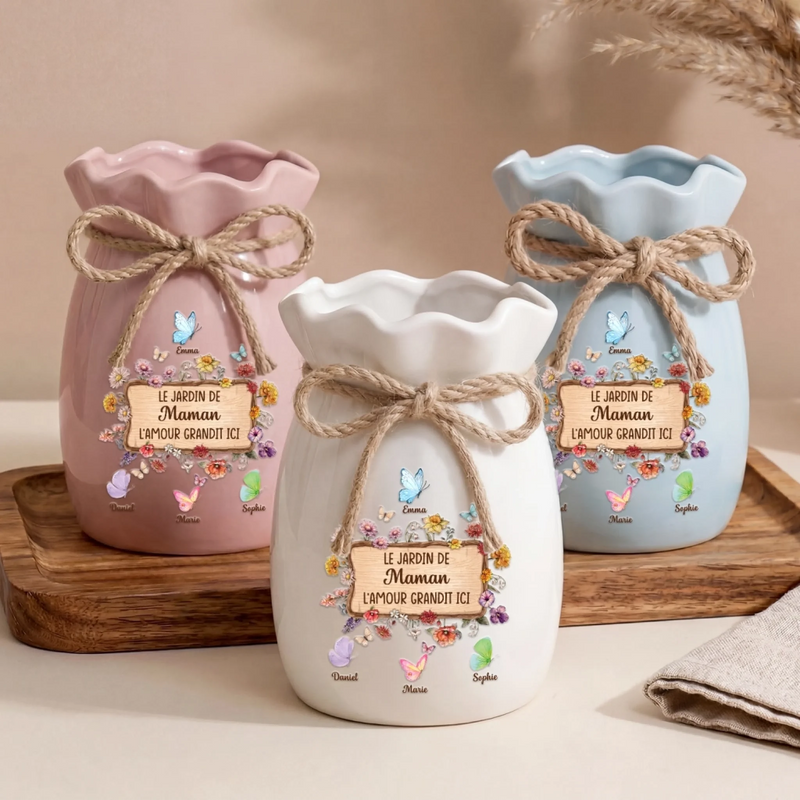 Vase À Fleurs Personnalisé Avec Corde – Cadeau Pour Maman, Mamie – L’Amour Grandit Ici