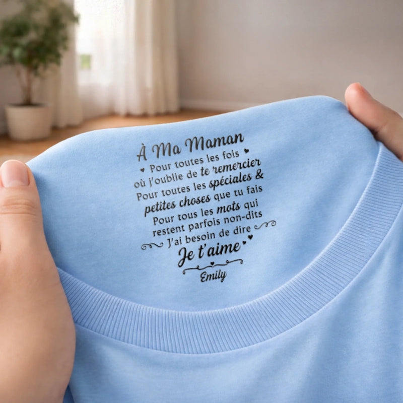 T-Shirt À Impression Intérieure Personnalisée – Cadeau Pour Maman – Message d’Amour Émotionnel