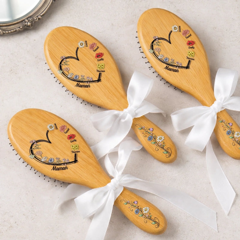 Brosse à Cheveux Personnalisée – Cadeau pour Maman et Mamie – L'amour Grandit Ici