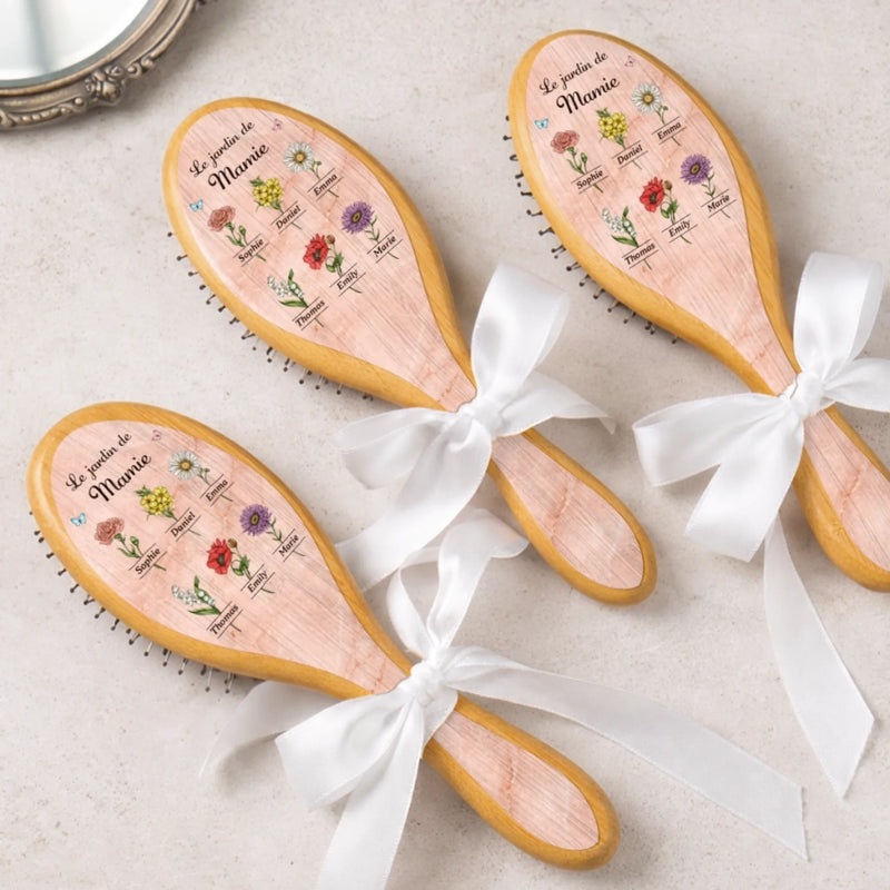 Brosse à Cheveux Personnalisée – Cadeau pour Maman et Mamie – Belles fleurs de Mamie