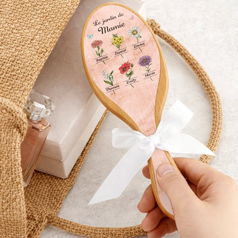 Brosse à Cheveux Personnalisée – Cadeau pour Maman et Mamie – Belles fleurs de Mamie