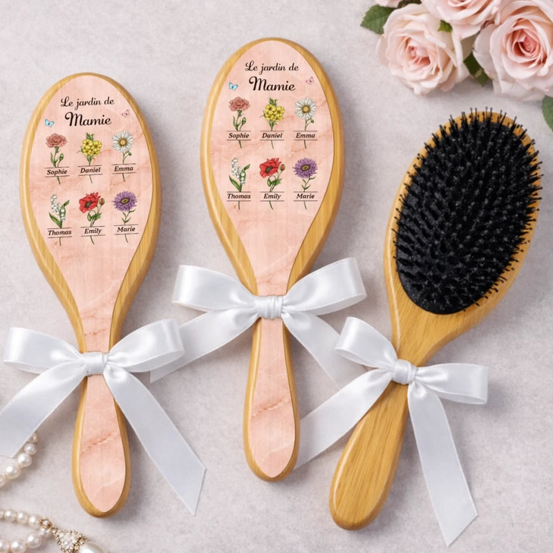 Brosse à Cheveux Personnalisée – Cadeau pour Maman et Mamie – Belles fleurs de Mamie