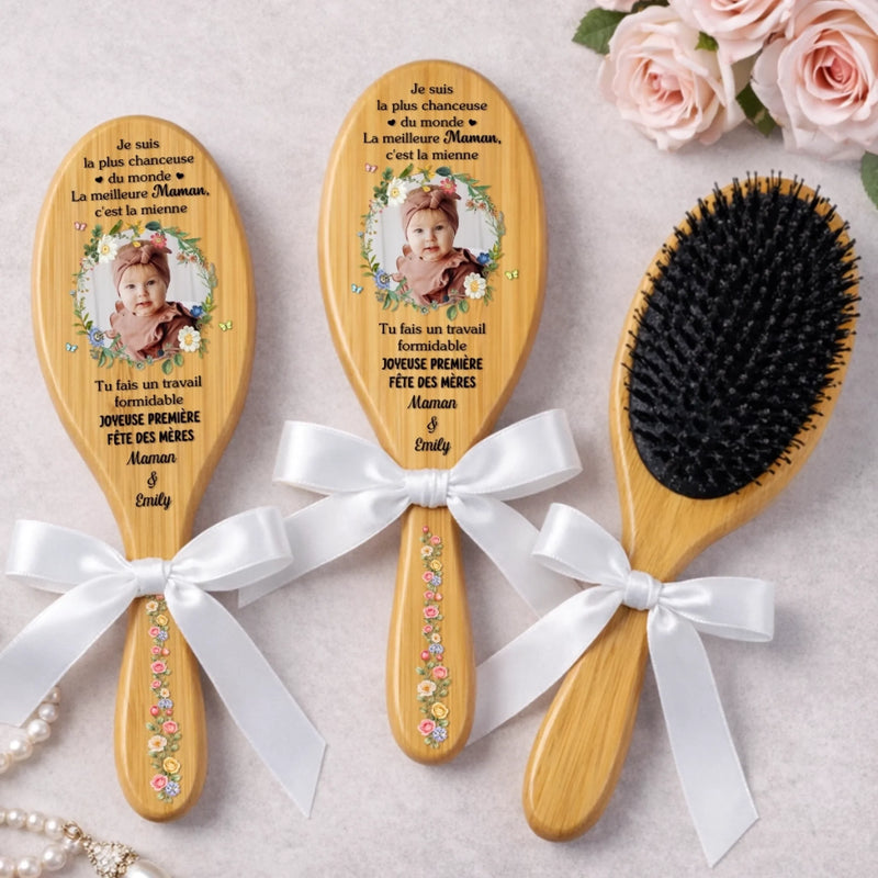 Brosse à Cheveux Personnalisée – Avec Photo – Cadeau pour Maman et Mamie – Félicitations Pour Ton Bébé, Première Fête des Mères