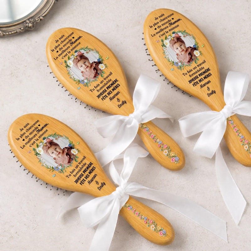 Brosse à Cheveux Personnalisée – Avec Photo – Cadeau pour Maman et Mamie – Félicitations Pour Ton Bébé, Première Fête des Mères