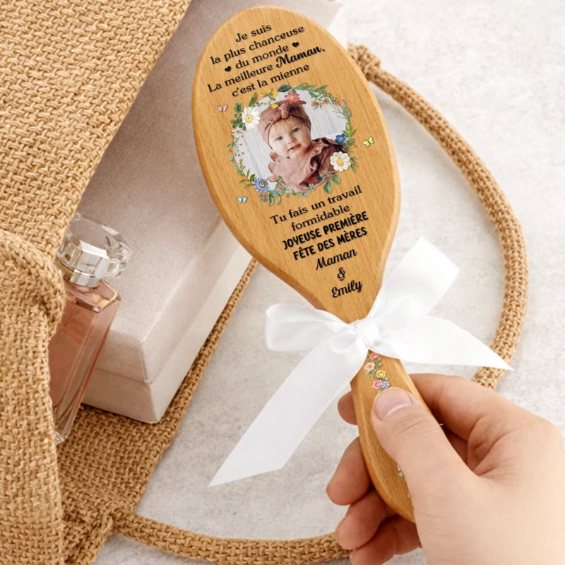 Brosse à Cheveux Personnalisée – Avec Photo – Cadeau pour Maman et Mamie – Félicitations Pour Ton Bébé, Première Fête des Mères