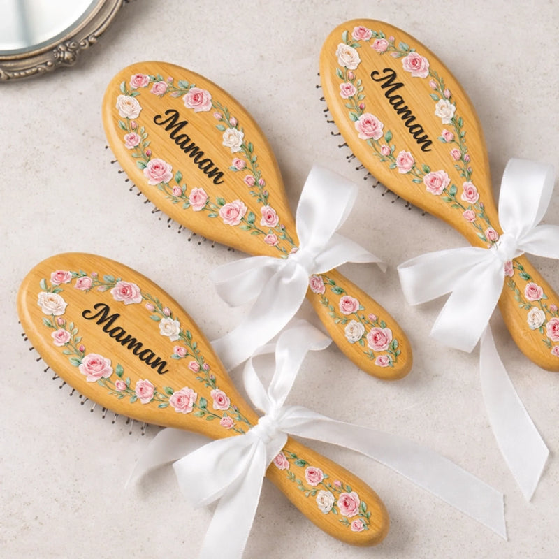 Brosse à Cheveux Personnalisée – Cadeau pour Maman et Mamie – Un Jardin De Fleurs Pour Maman