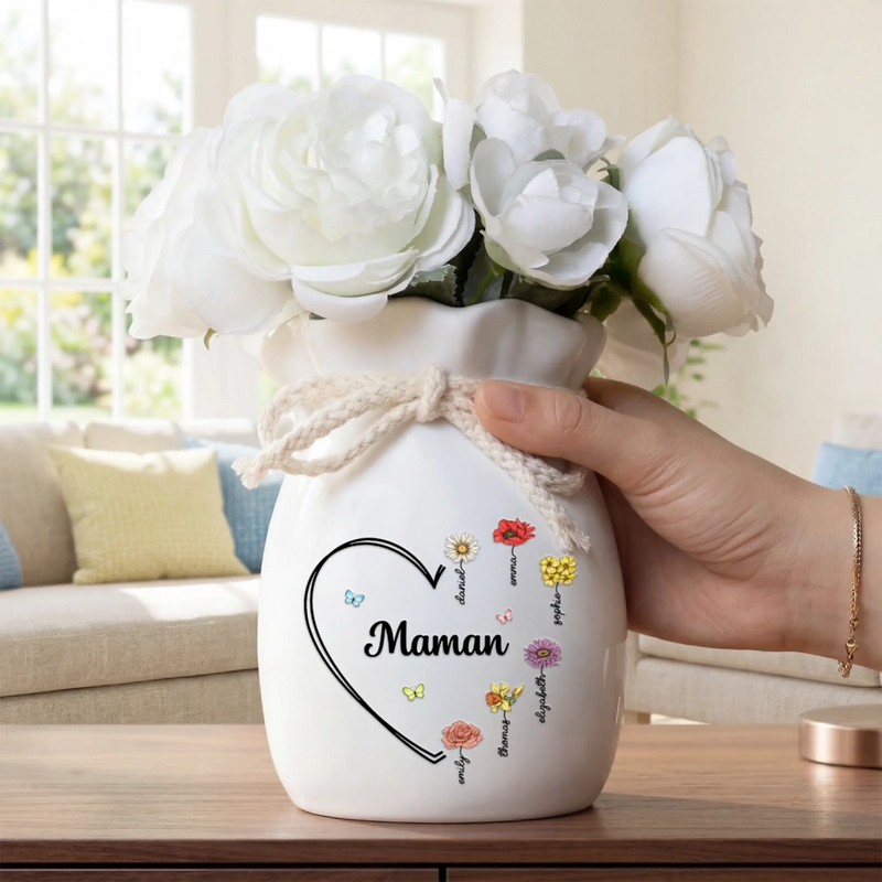 Vase À Fleurs Personnalisé Avec Corde – Cadeau Pour Maman, Mamie – Le petit monde de maman