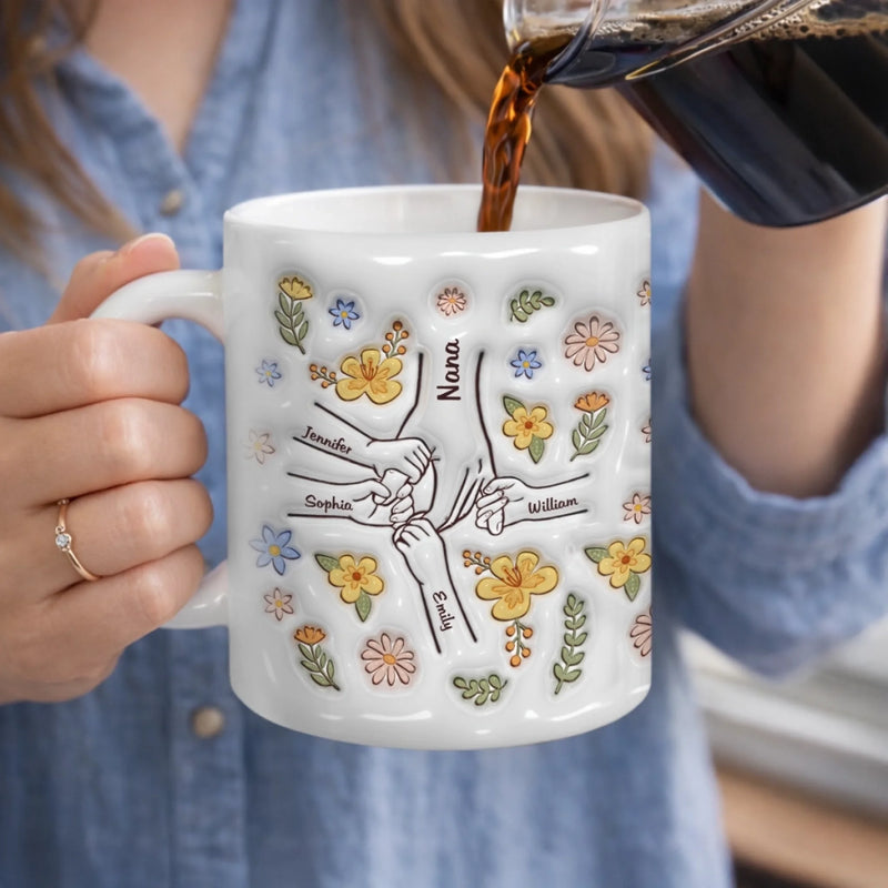 Mugs Personnalisés 3D À Effet Gonflé – Cadeau De Famille Pour Maman Et Grand-Mère – Tu Tiens Nos Mains Et Aussi Nos Cœurs