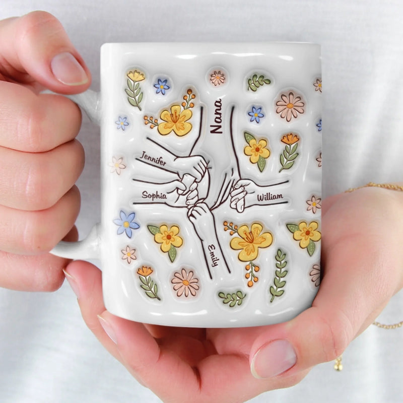 Mugs Personnalisés 3D À Effet Gonflé – Cadeau De Famille Pour Maman Et Grand-Mère – Tu Tiens Nos Mains Et Aussi Nos Cœurs
