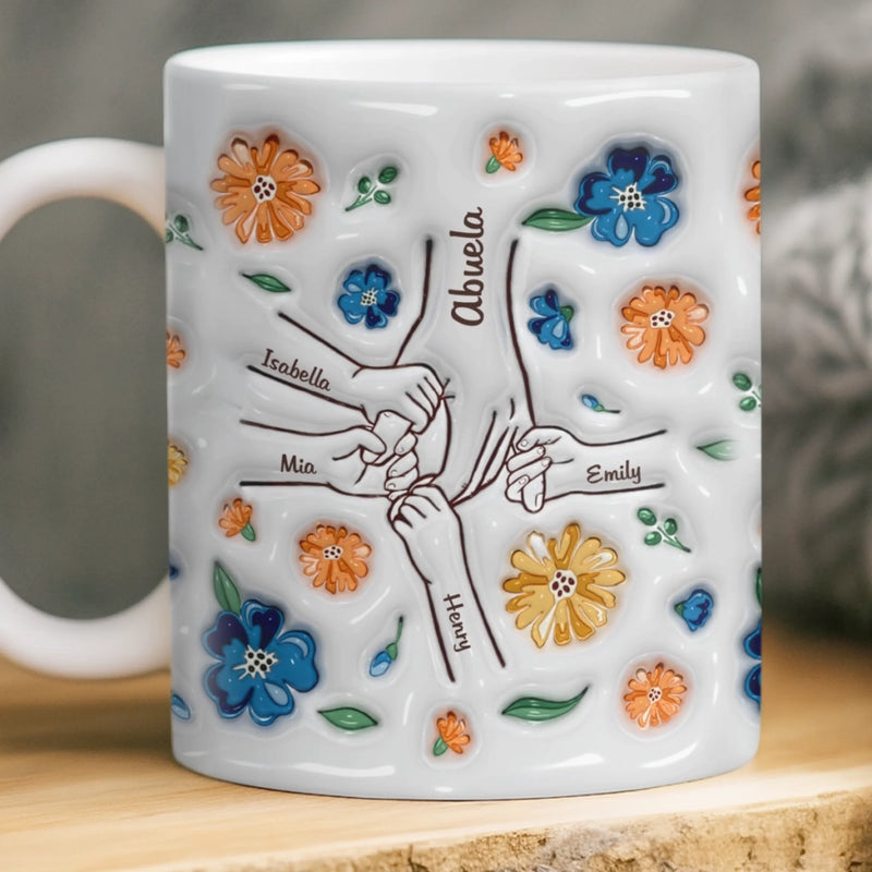 Mug Personnalisé À Effet Imprimé 3D Gonflé - Cadeaux D’Anniversaire Pour Maman, Grand-Mère, Enfants - Tiens Ma Main, Tiens Mon Cœur