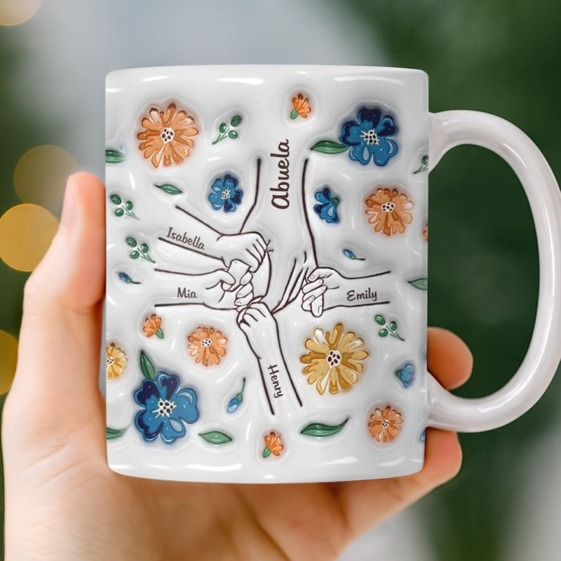 Mug Personnalisé À Effet Imprimé 3D Gonflé - Cadeaux D’Anniversaire Pour Maman, Grand-Mère, Enfants - Tiens Ma Main, Tiens Mon Cœur