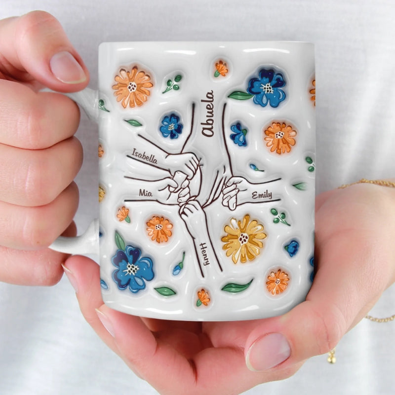 Mug Personnalisé À Effet Imprimé 3D Gonflé - Cadeaux D’Anniversaire Pour Maman, Grand-Mère, Enfants - Tiens Ma Main, Tiens Mon Cœur