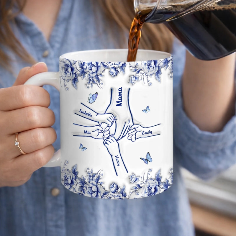 Mug Personnalisé À Effet Imprimé 3D Gonflé - Cadeaux D’Anniversaire Pour Maman, Grand-Mère - Main Dans La Main Tout Au Long De La Vie