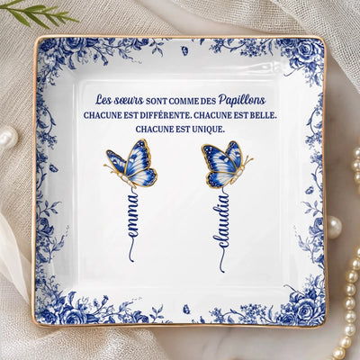 Vide-poche à bijoux personnalisé - Cadeau pour meilleures amies sœurs - Sœurs comme des papillons