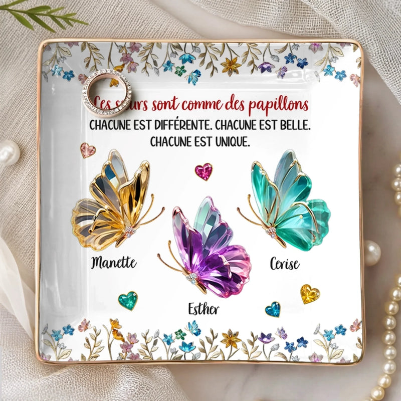 Vide-Poche À Bijoux Personnalisé - Cadeau Pour Meilleures Amies, Soeurs – Comme Des Papillons, Chaque Sœur Est Unique