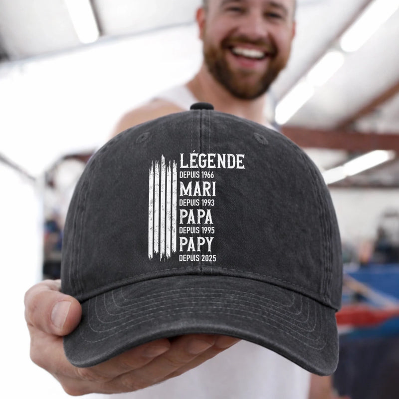 Casquette De Baseball En Jean Délavé Personnalisée – Cadeau Pour Grand-Père – Mon Papi Est Une Légende