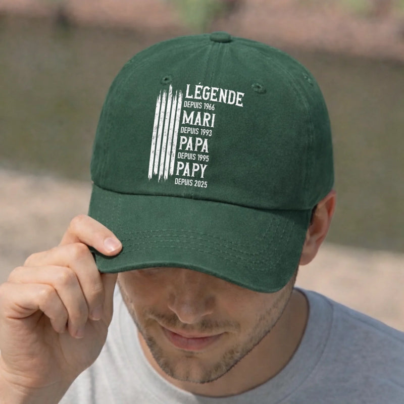 Casquette De Baseball En Jean Délavé Personnalisée – Cadeau Pour Grand-Père – Mon Papi Est Une Légende
