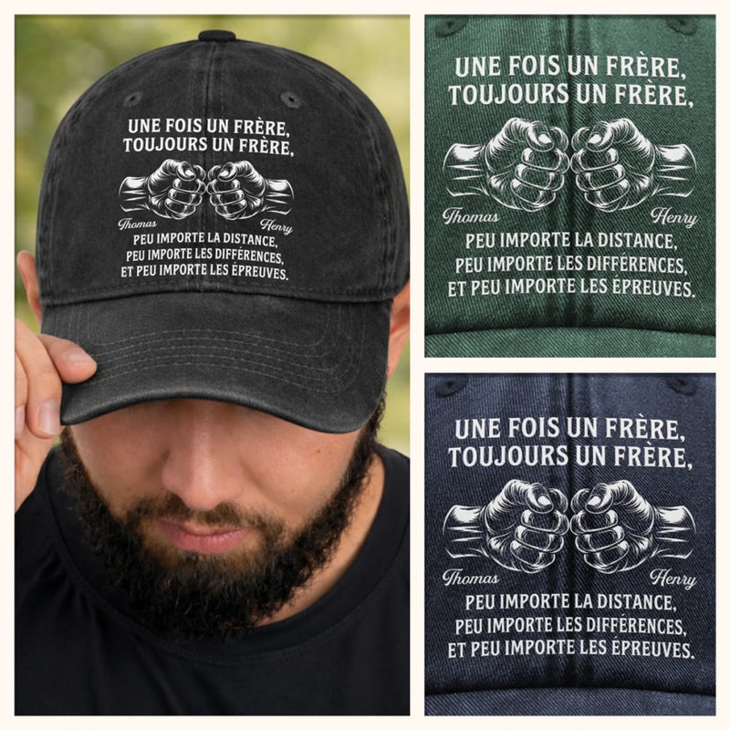 Casquette De Baseball En Denim Délavé Vintage Personnalisée – Cadeau Pour Frère – Toujours Aussi Forts