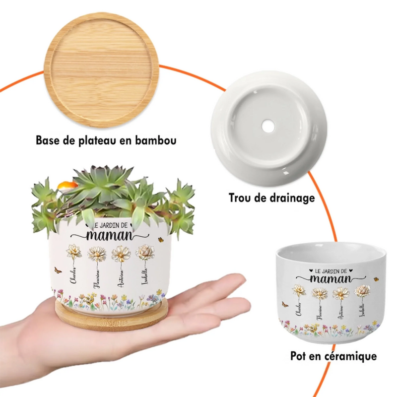 Pot de Fleurs en Céramique Personnalisé – Cadeau pour Maman, Mamie – Créé Spécialement Pour La Femme de Notre Famille