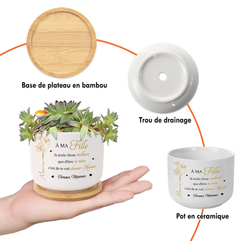 Pot de Fleurs en Céramique Personnalisé – Cadeau pour Fille – Depuis Que Tu Es Devenue Maman