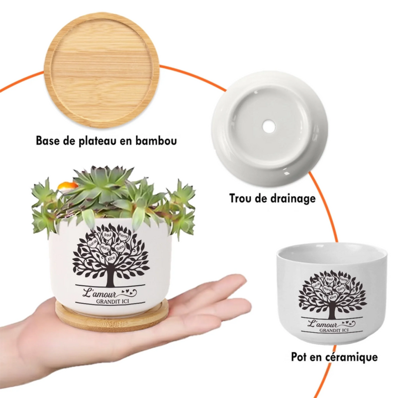 Pot de Fleurs en Céramique Personnalisé – Cadeau pour Fille – L’amour Grandit Dans Notre Famille