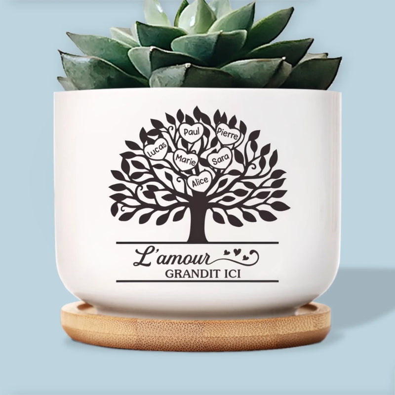 Pot de Fleurs en Céramique Personnalisé – Cadeau pour Fille – L’amour Grandit Dans Notre Famille