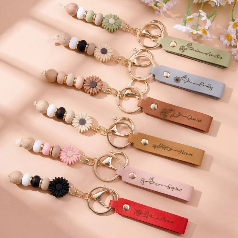 Porte-Clés Perlé Marguerite Personnalisé – Cadeau Pour Famille, Soi – Je Serai Toujours Avec Toi