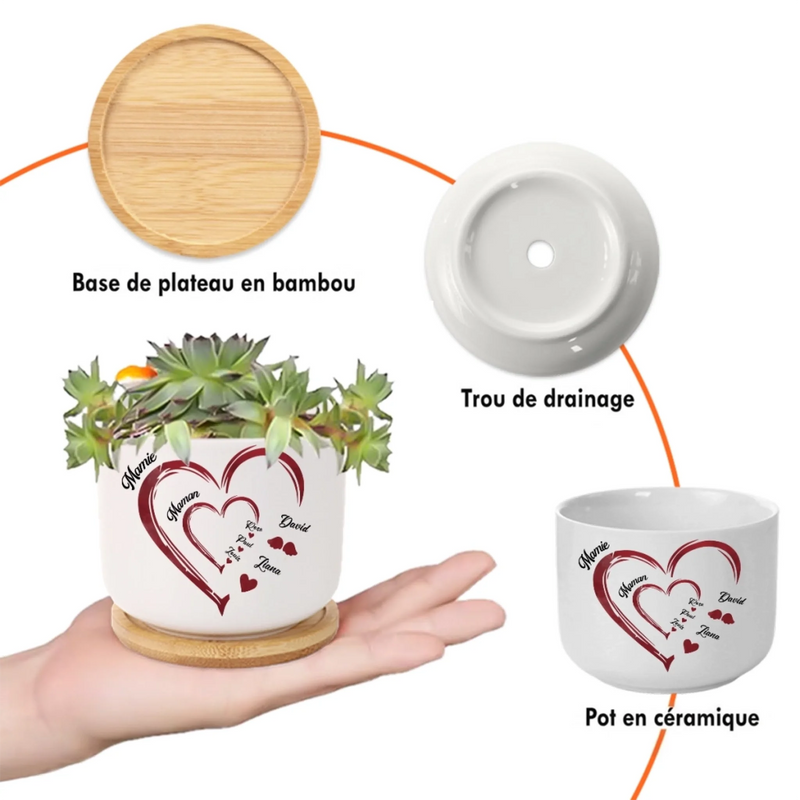 Pot de Fleurs en Céramique Personnalisé – Cadeau pour Maman, Mamie – Pour toujours dans mon cœur
