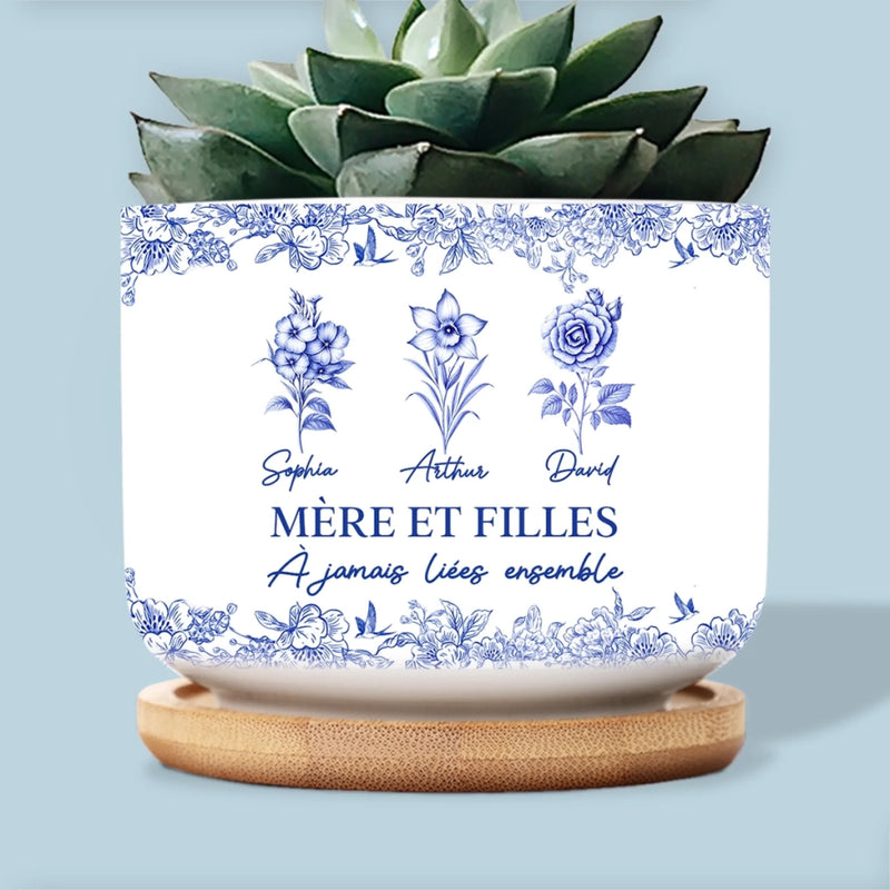 Pot de Fleurs en Céramique Personnalisé – Cadeau pour Maman – À Jamais Liés Ensemble