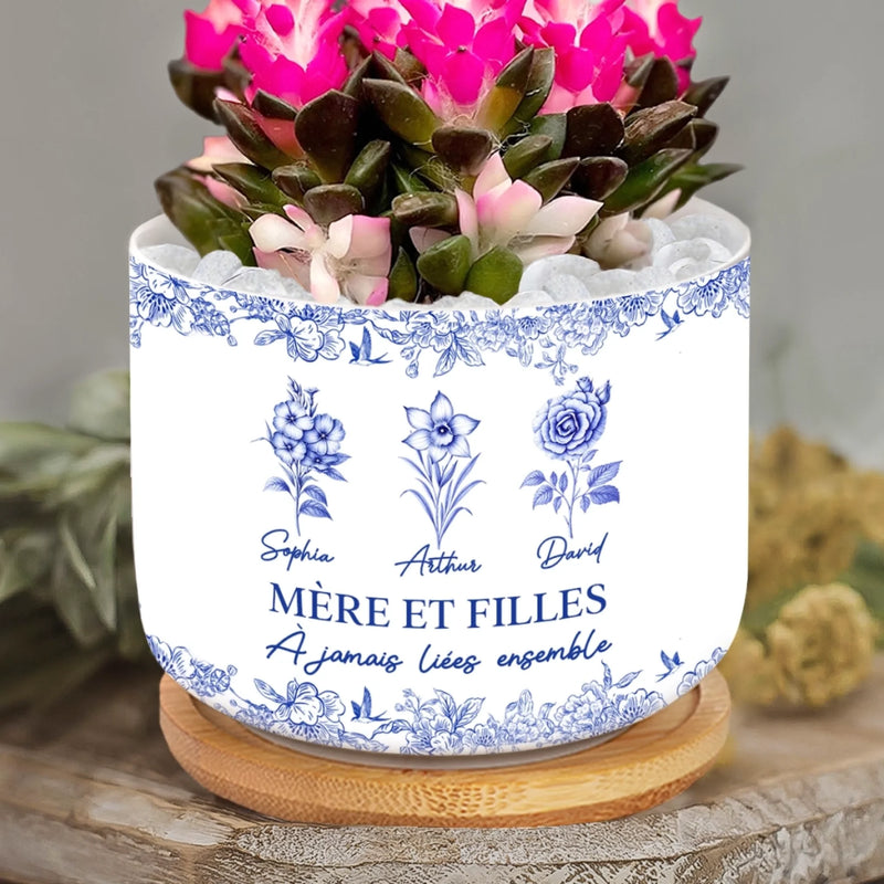 Pot de Fleurs en Céramique Personnalisé – Cadeau pour Maman – À Jamais Liés Ensemble