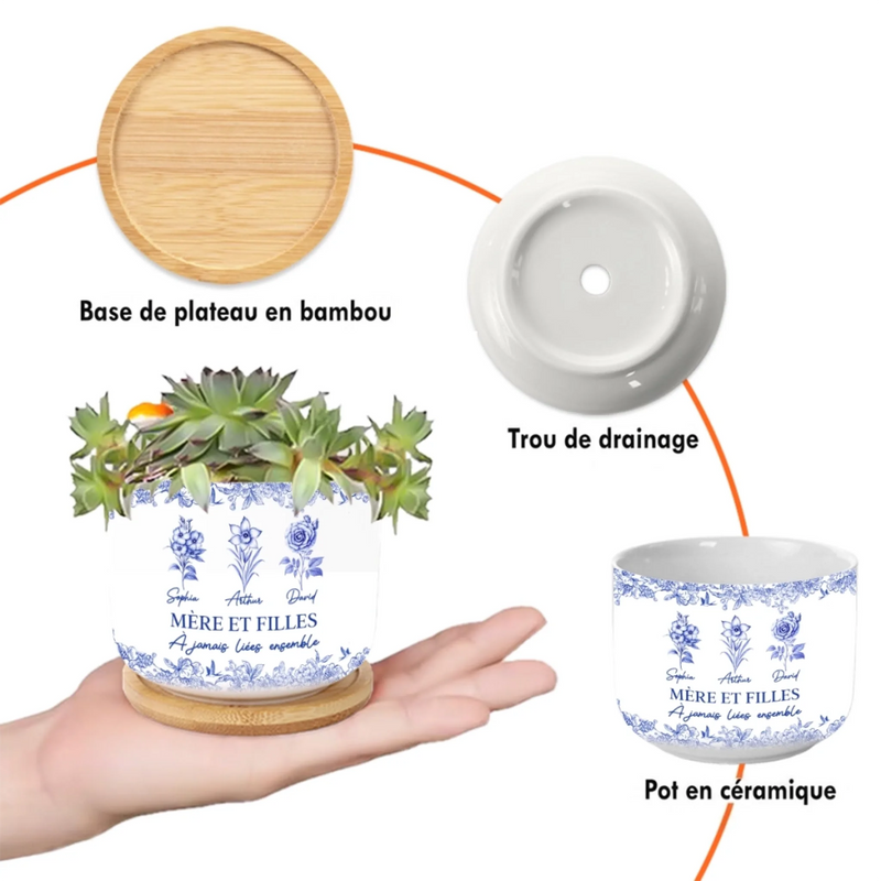 Pot de Fleurs en Céramique Personnalisé – Cadeau pour Maman – À Jamais Liés Ensemble