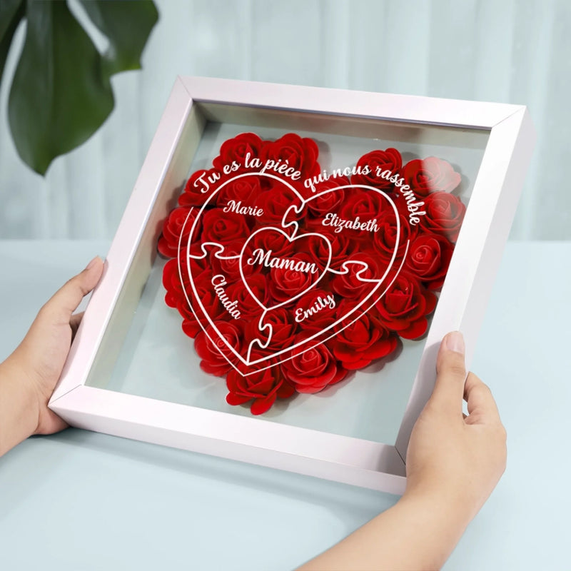 Boîte Cadre Florale Personnalisée – Cadeau pour Maman – Tu Es La Pièce Qui Nous Rassemble