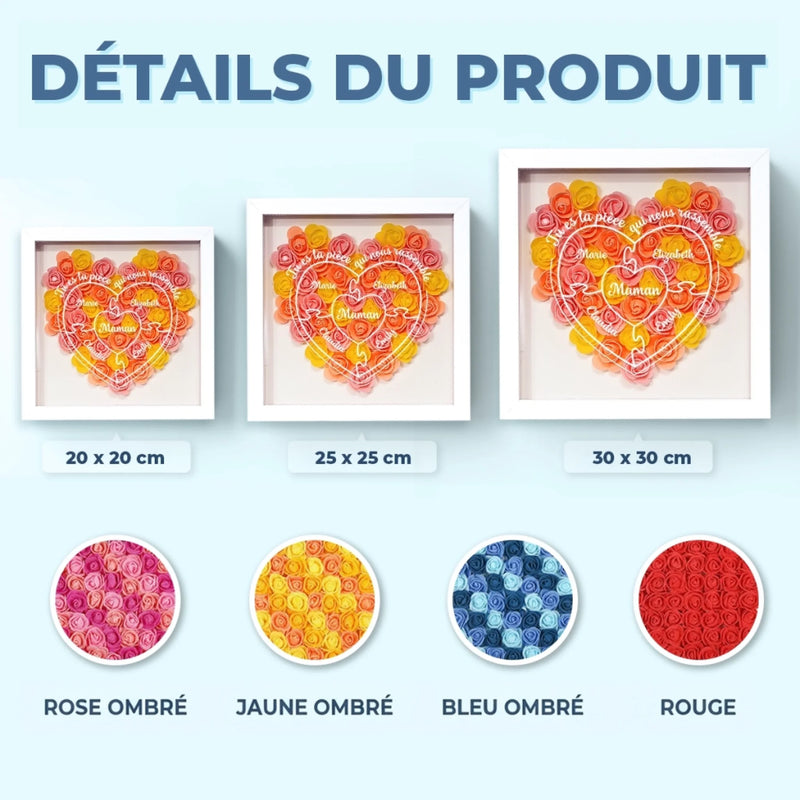 Boîte Cadre Florale Personnalisée – Cadeau pour Maman – Tu Es La Pièce Qui Nous Rassemble